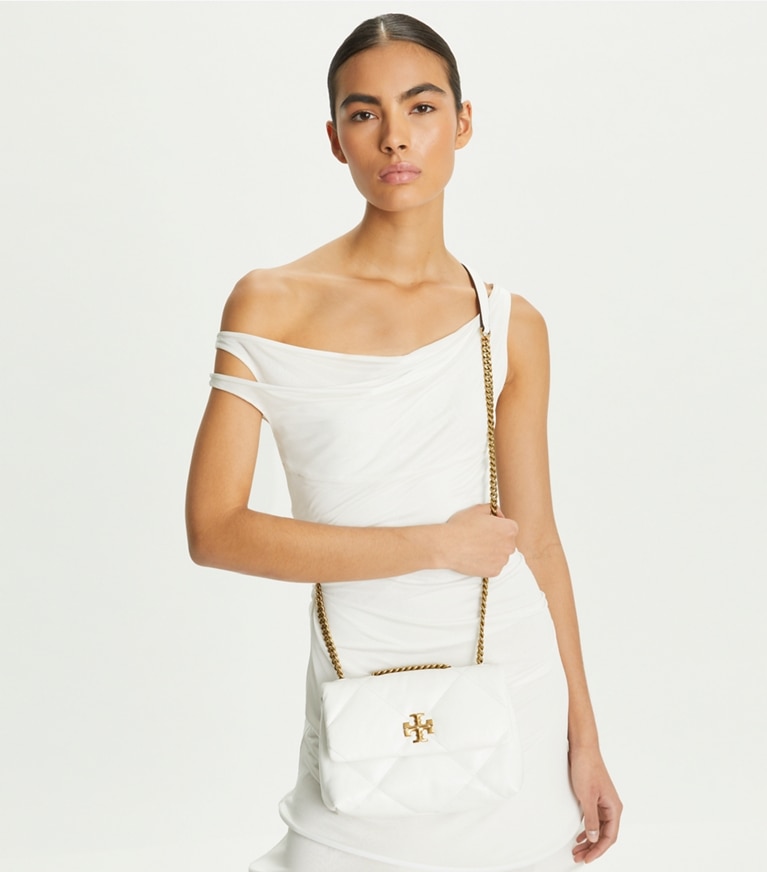 Tory Burch designer borse a tracolla Shoulder bag piccola convertibile Kira con trapuntatura a diamante in Blanc angle