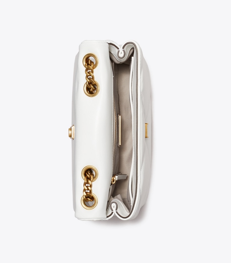 Tory Burch designer borse a tracolla Shoulder bag piccola convertibile Kira con trapuntatura a diamante in Blanc angle