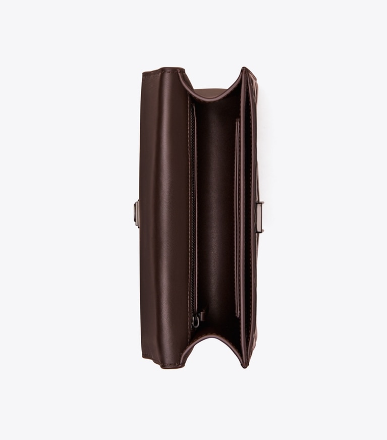 Tory Burch designer borse a tracolla Shoulder bag piccola Fleming in pelle verniciata in Deep Burgundy angle