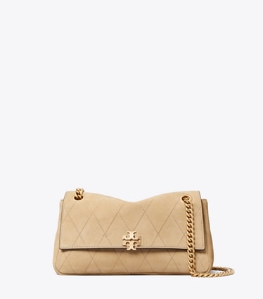Tory Burch designer borse a tracolla Shoulder bag piccola in suede matelassé Charlie in Stone front