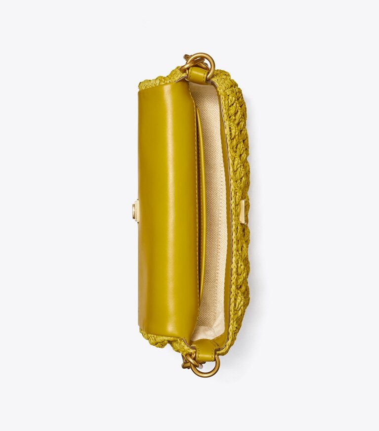 Tory Burch designer borse a tracolla Shoulder Bag piccola Kira con pattina all’uncinetto in ISLAND PALM angle