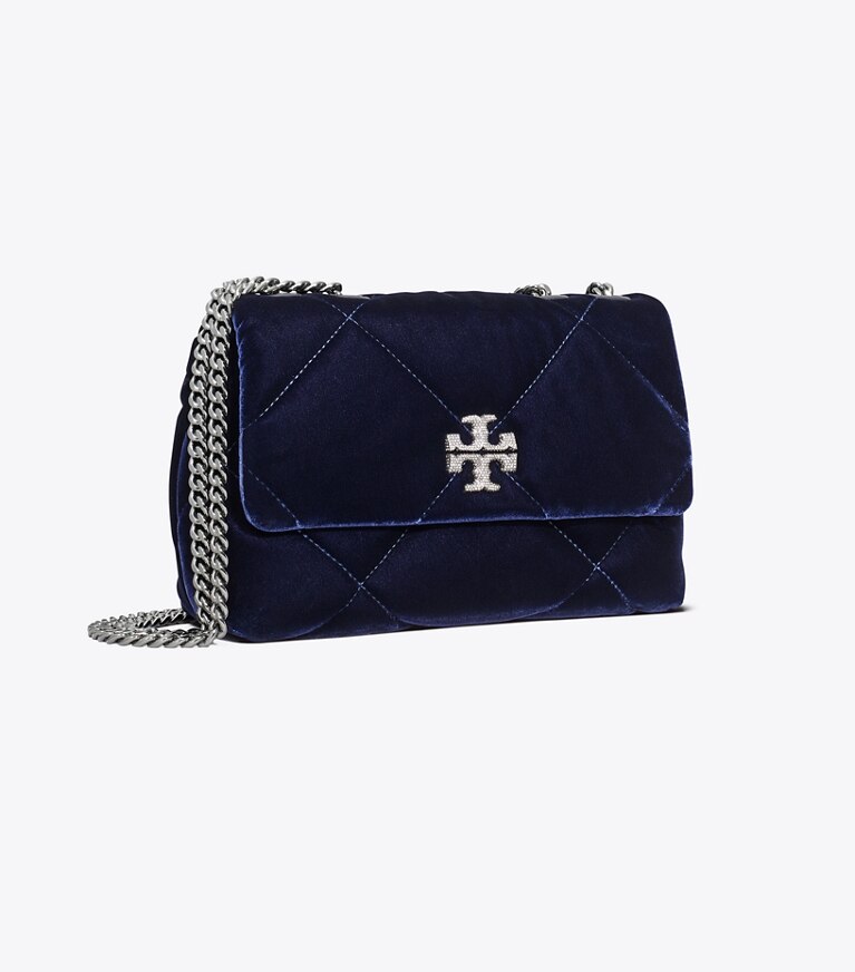 Tory Burch designer borse a tracolla Shoulder bag piccola Kira con trapuntatura a diamante in velluto e pavé in PERFECT NAVY angle