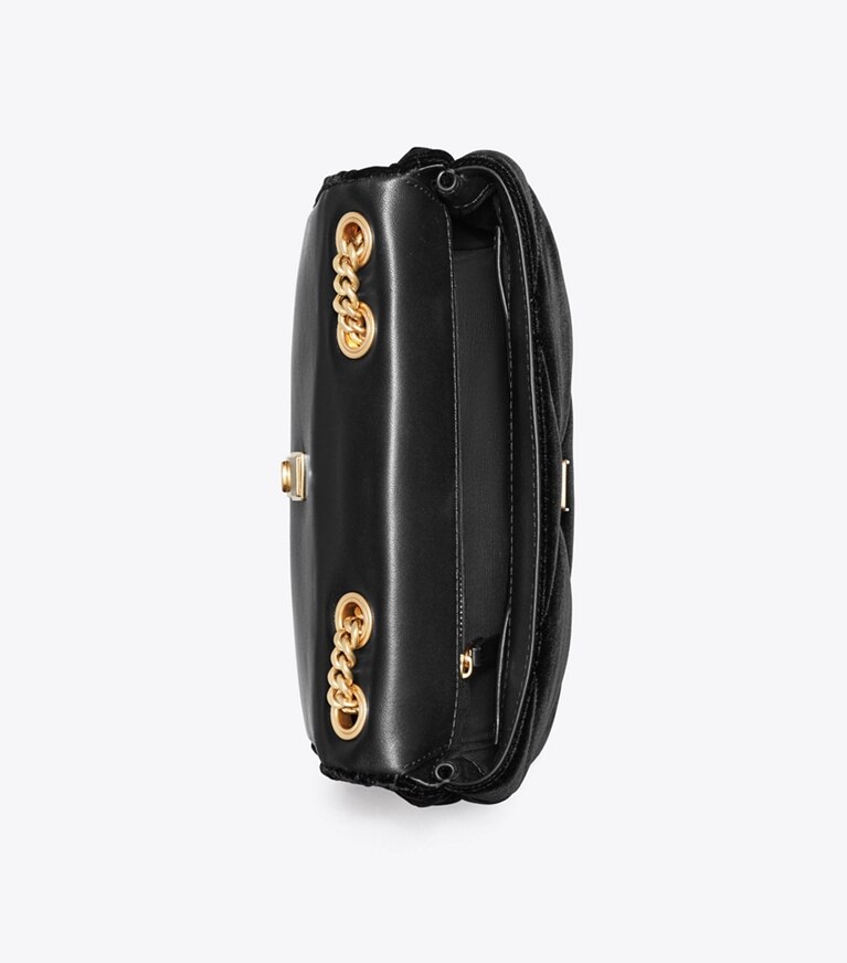 Tory Burch designer borse a tracolla Shoulder bag piccola Kira con trapuntatura a diamante in velluto e pavé in Black angle