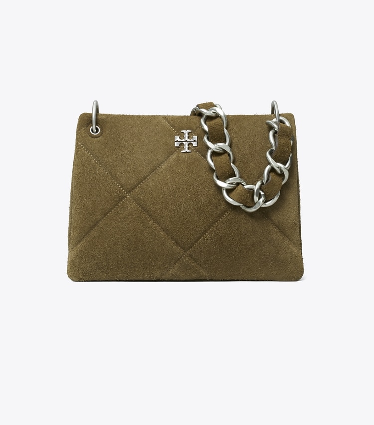 Tory Burch designer borse hobo Shoulder bag piccola Kira in suede con trapuntatura a diamante in Wild Olive front