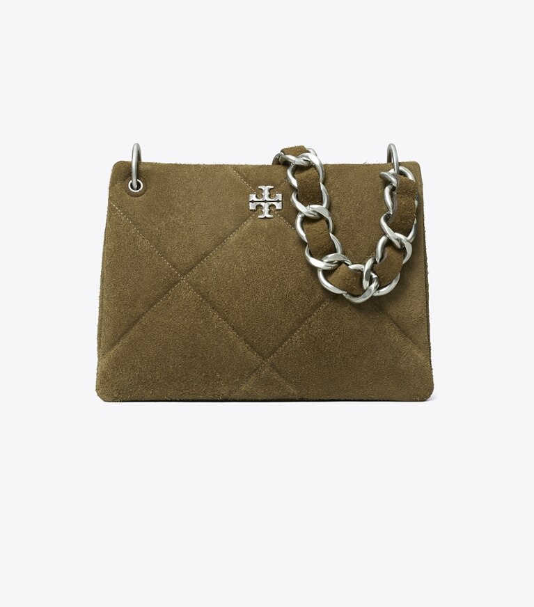 Tory Burch designer borse hobo Shoulder bag piccola Kira in suede con trapuntatura a diamante in Wild Olive angle