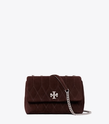 Tory Burch designer borse a tracolla Shoulder bag piccola Kira in suede con trapuntatura a diamante in Licorice front