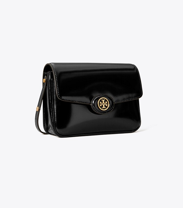 Tory Burch designer borse a tracolla Shoulder Bag Robinson convertibile in vernice spazzolata in Black angle