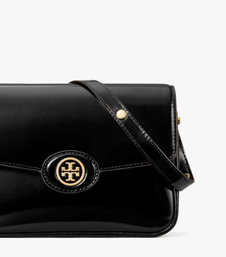Tory Burch designer borse a tracolla Shoulder Bag Robinson convertibile in vernice spazzolata in Black angle