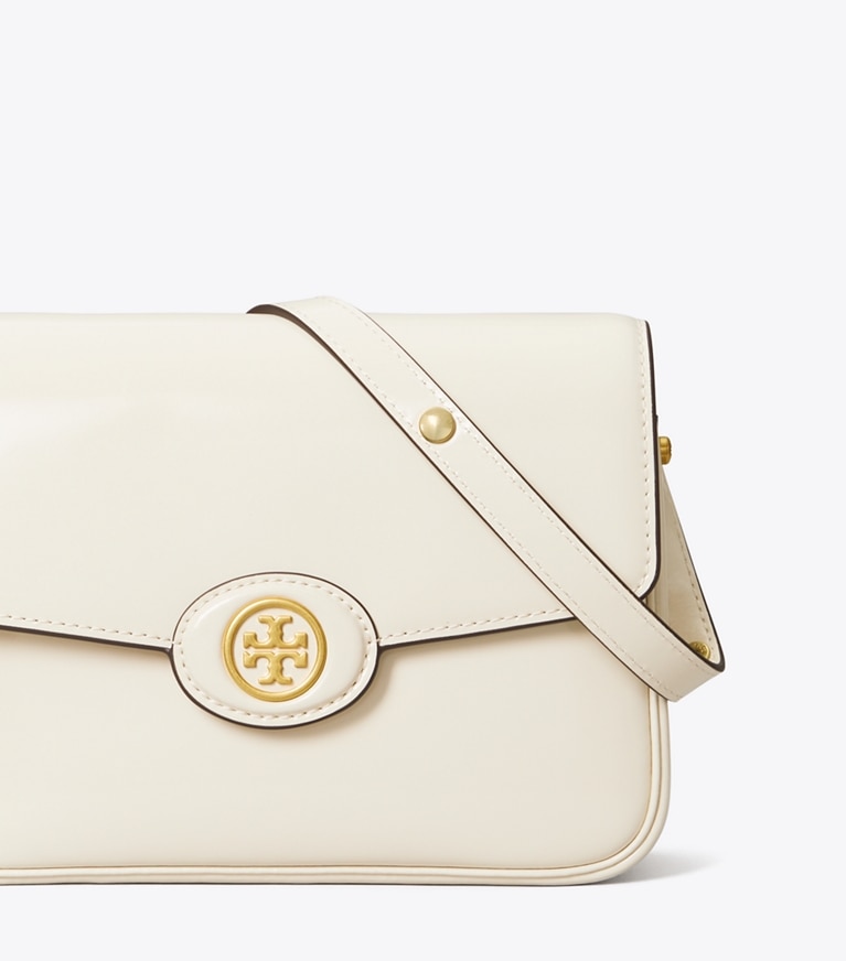 Tory Burch designer borse a tracolla Shoulder Bag Robinson convertibile in vernice spazzolata in SHEA BUTTER dettaglio