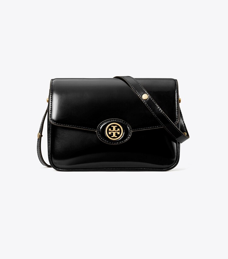 Tory Burch designer borse a tracolla Shoulder Bag Robinson convertibile in vernice spazzolata in Black front