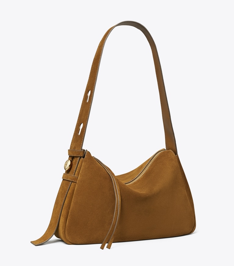 Tory Burch designer borse a tracolla Shoulder bag Romy in suede in Caramel angle