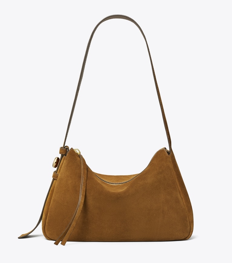 Tory Burch designer borse a tracolla Shoulder bag Romy in suede in Caramel angle