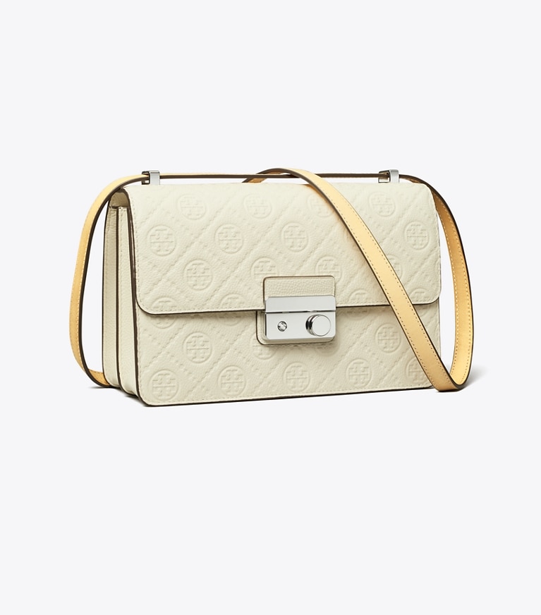 Tory Burch designer borse a tracolla Shoulder bag T Monogram martellata in Warm White angle