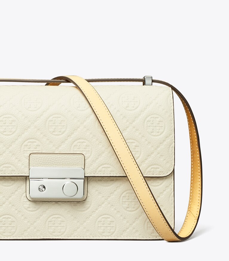 Tory Burch designer borse a tracolla Shoulder bag T Monogram martellata in Warm White angle
