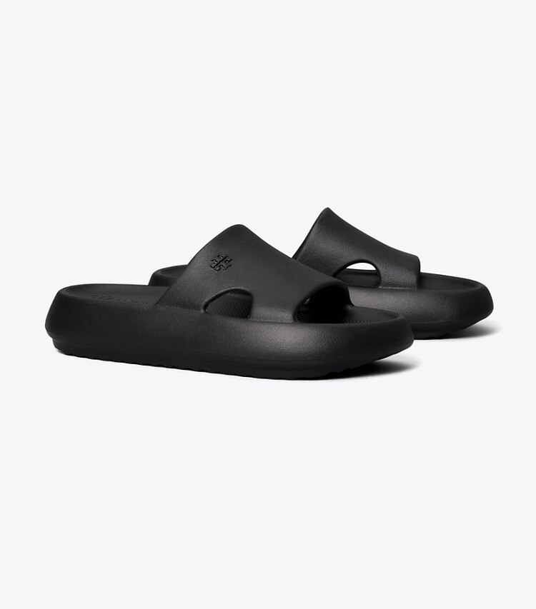 Tory Burch designer sandals Shower Slide in PERFECT BLACK angle