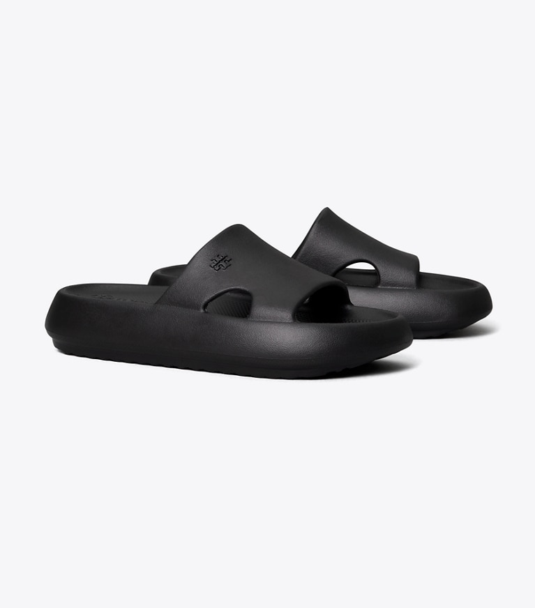 Tory Burch designer sandals Shower Slide in PERFECT BLACK angle