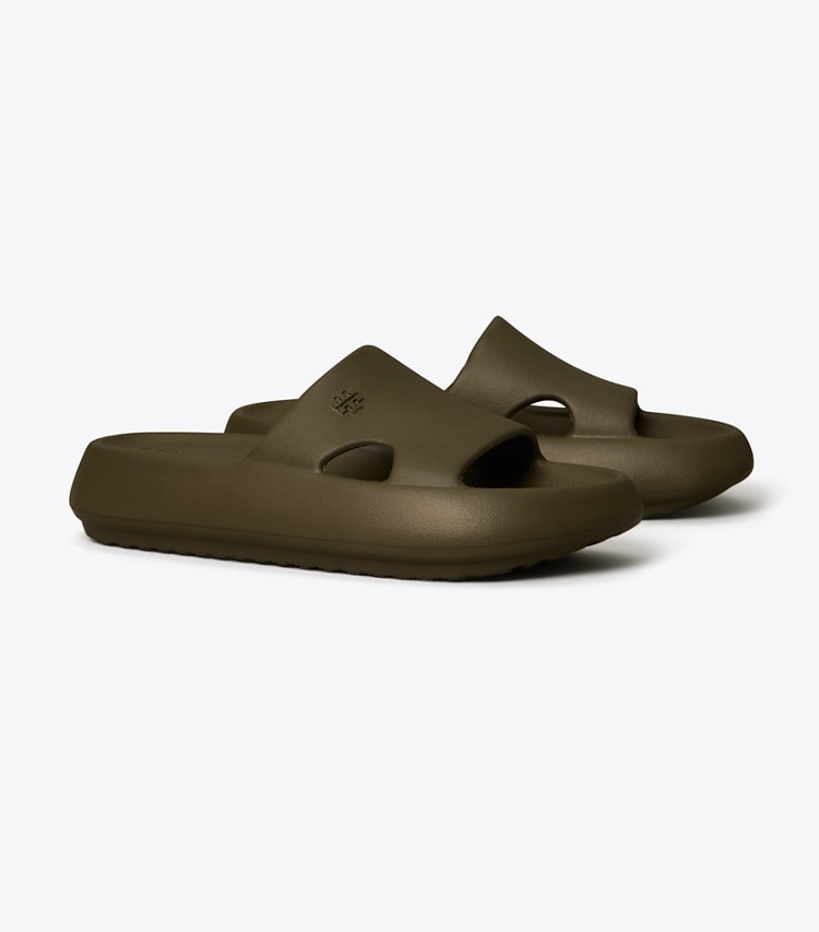 Tory Burch designer sandals Shower Slide in Leccio angle
