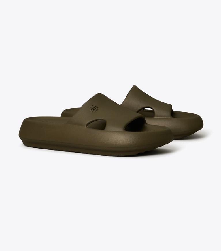 Tory Burch designer sandals Shower Slide in Leccio angle