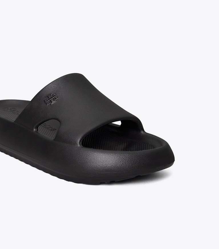 Tory Burch designer sandals Shower Slide in PERFECT BLACK angle