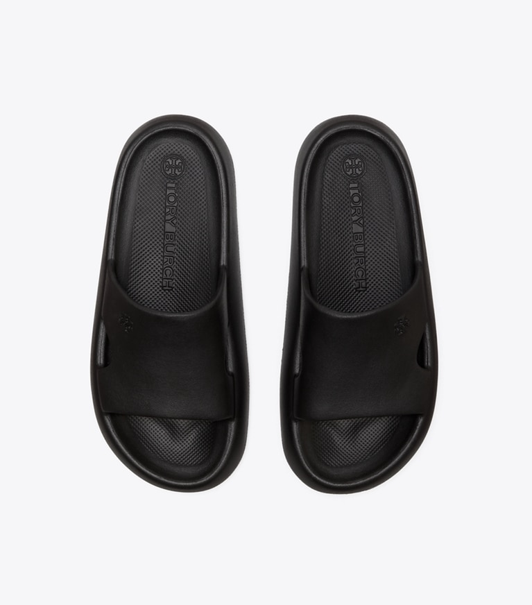 Tory Burch designer sandals Shower Slide in PERFECT BLACK angle