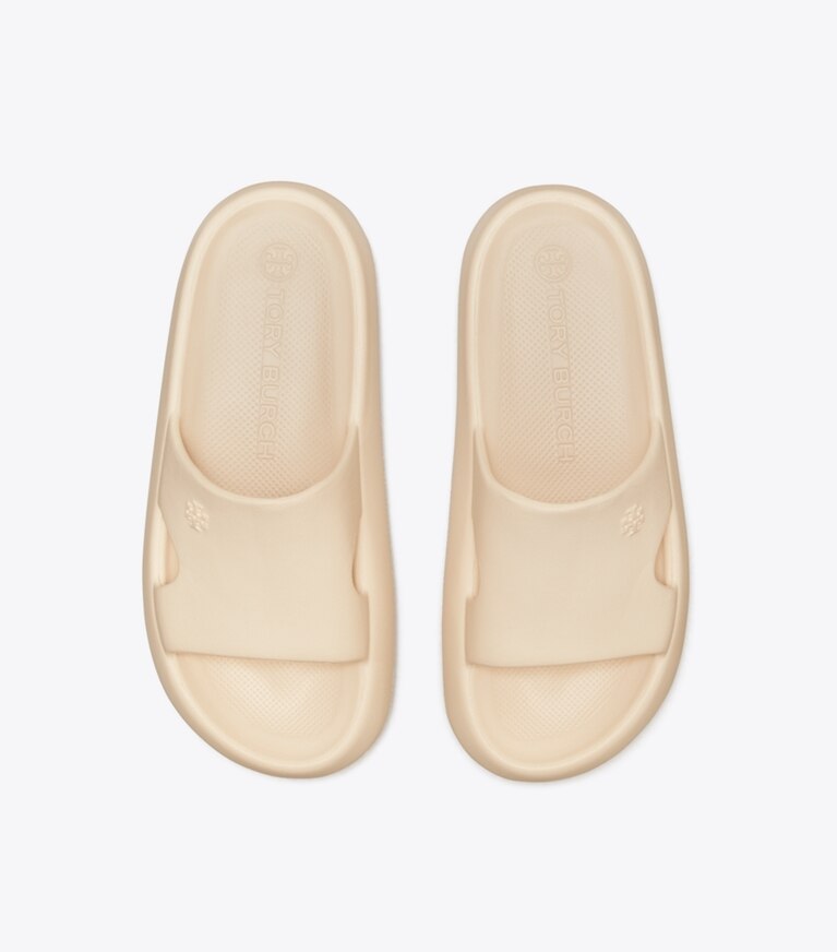 Tory Burch designer sandals Shower Slide in French Pearl angle