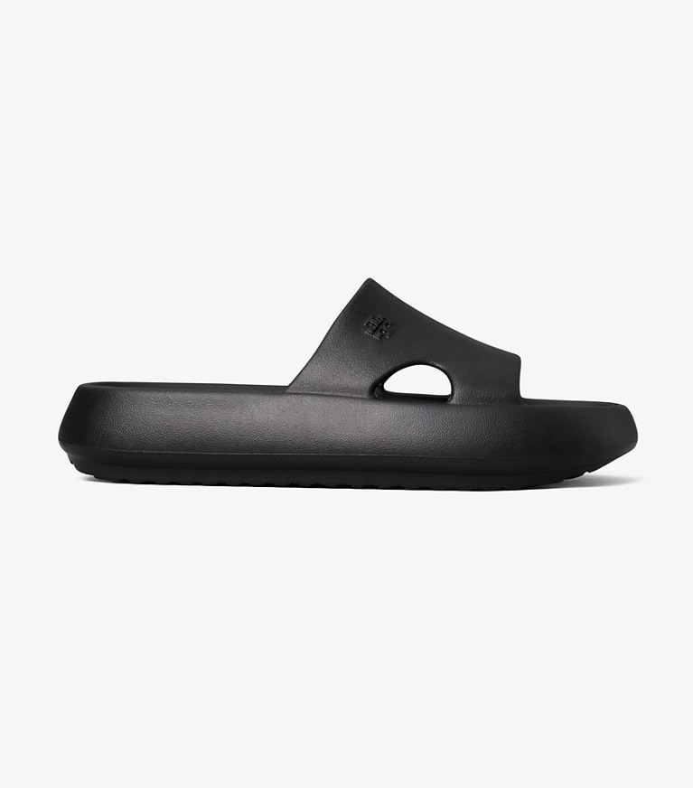 Tory Burch designer sandals Shower Slide in PERFECT BLACK angle