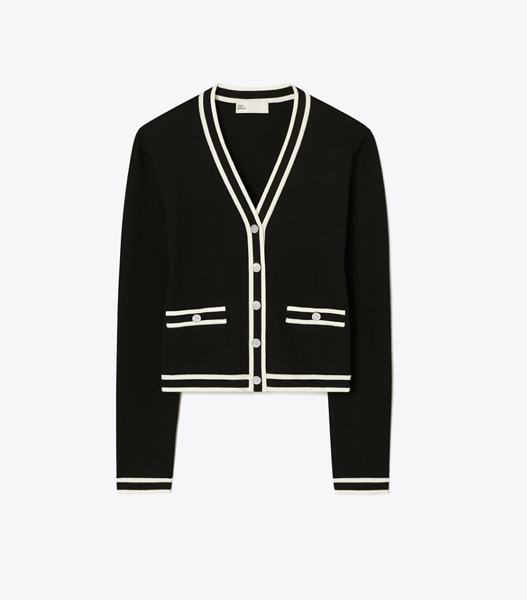 Tory Burch designer セーター シュリンク ケンドラ カーディガン in Black / New Ivory front