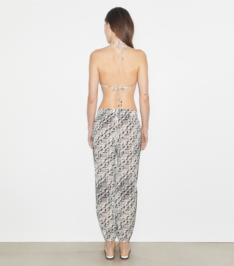 Tory Burch designer coverups Silk Beach Pant in New Ivory Distressed Pixelated Logo front