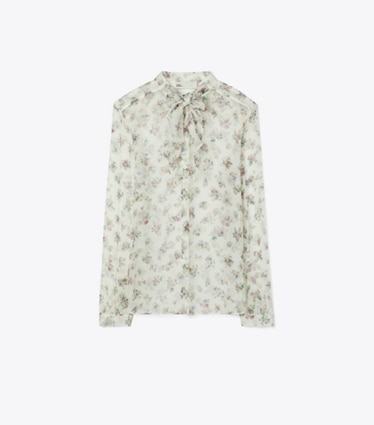 Tory Burch designer tops Silk Bow Blouse in Multi Slip Ditsy front
