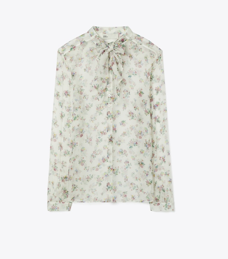 Tory Burch designer tops Silk Bow Blouse in Multi Slip Ditsy front