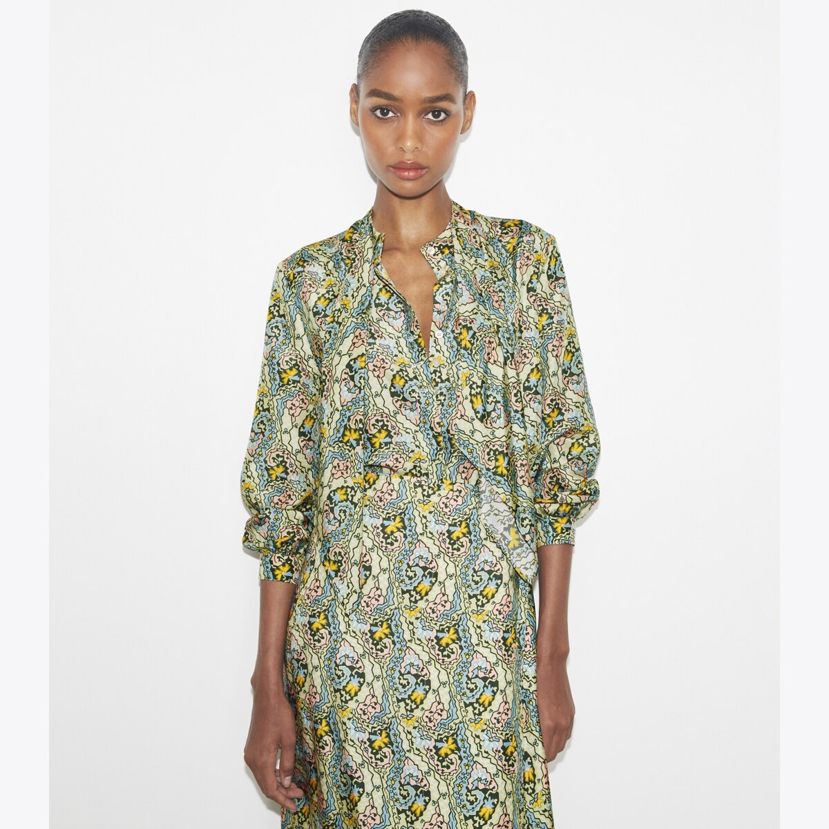 シルクリボンワンピース★Tory Burch★PRINTED BOW BLOUSE DRESS Silk Bow Blouse: Women's Designer Tops | Tory Burch