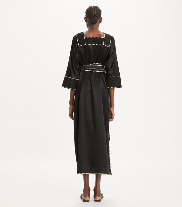 Tory Burch designer coverups Silk Caftan in Black on model back