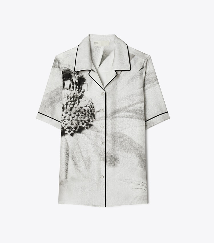 Tory Burch designer coverups Silk Camp Shirt in Gray Bee front