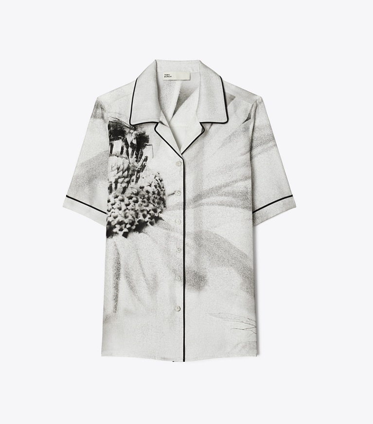 Tory Burch designer coverups Silk Camp Shirt in Gray Bee front