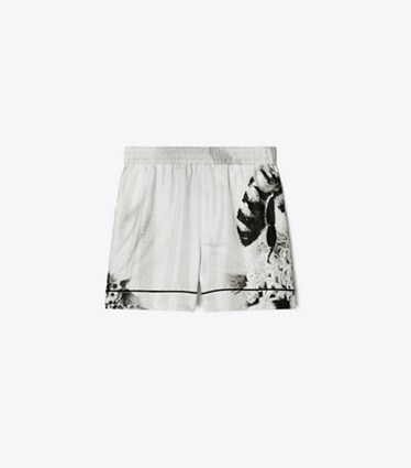 Tory Burch designer coverups Silk Camp Short in Gray Bee front