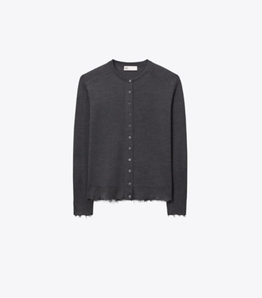 Tory Burch designer sweaters Silk Cardigan in Dark Gray front