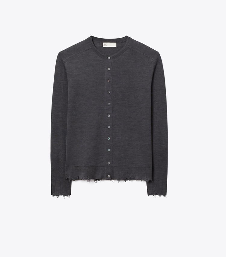 Tory Burch designer sweaters Silk Cardigan in Dark Gray front