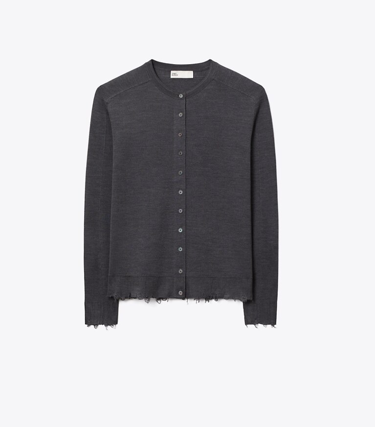 Tory Burch designer sweaters Silk Cardigan in Dark Gray front