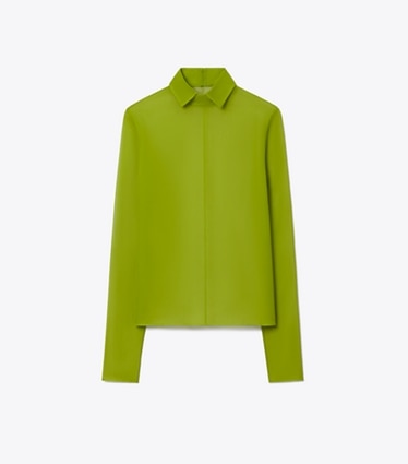 Tory Burch designer tops Silk Collared Top in Leaf Green front