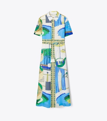Tory Burch designer dresses Silk Cotton Voile Shirtdress in The Pool Blue front