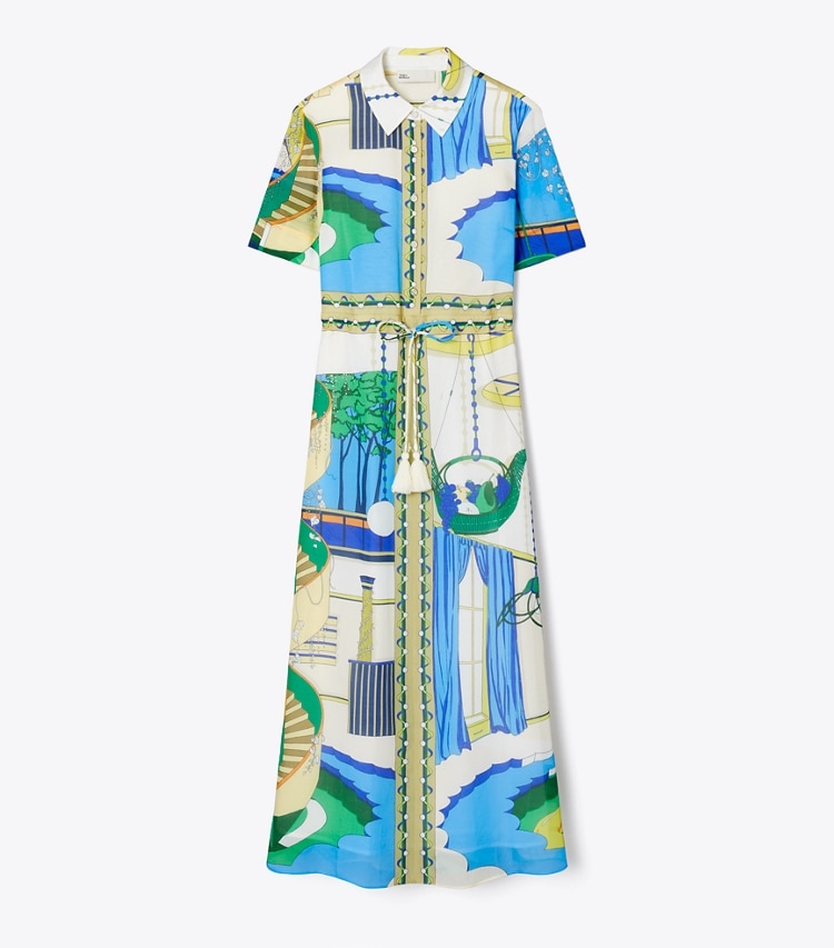 Tory Burch designer dresses Silk Cotton Voile Shirtdress in The Pool Blue front