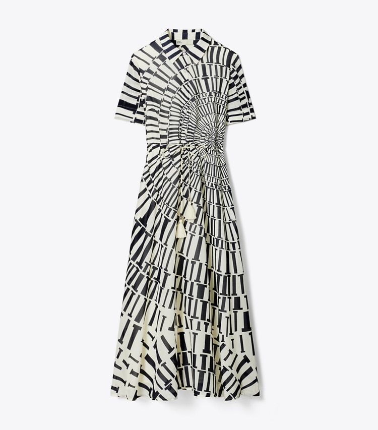 Tory Burch designer coverups Silk Cotton Voile Shirtdress in Medium Navy Circle T front