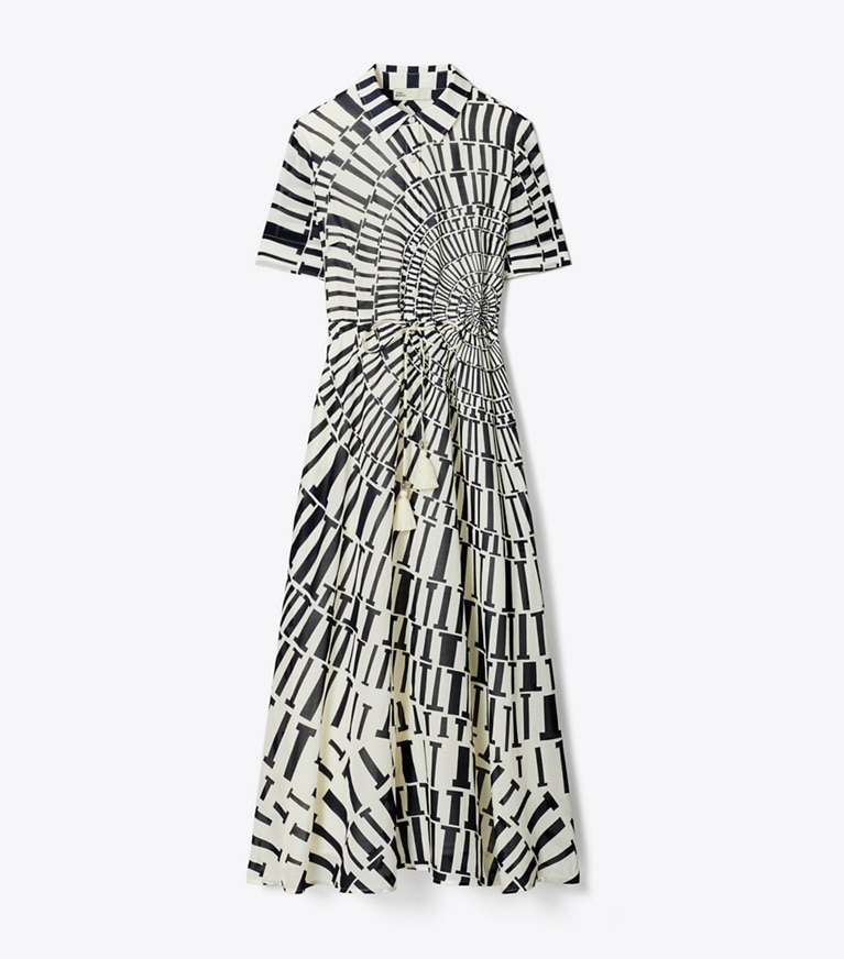 Tory Burch designer coverups Silk Cotton Voile Shirtdress in Medium Navy Circle T front