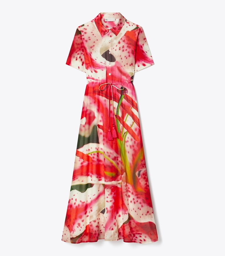 Tory Burch designer coverups Silk Cotton Voile Shirtdress in Pink Lily front