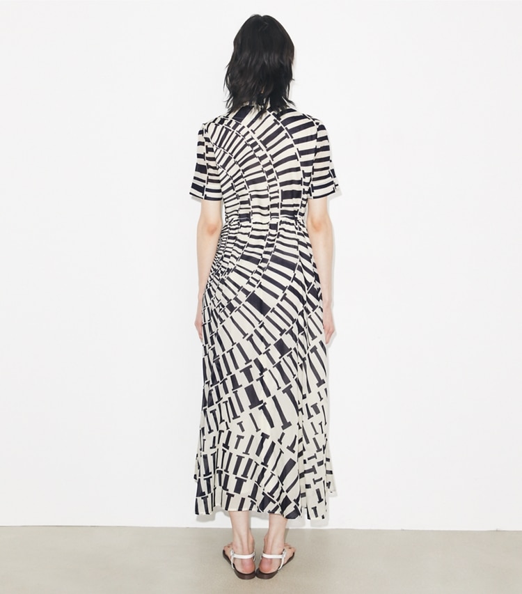 Tory Burch designer coverups Silk Cotton Voile Shirtdress in Medium Navy Circle T on model back