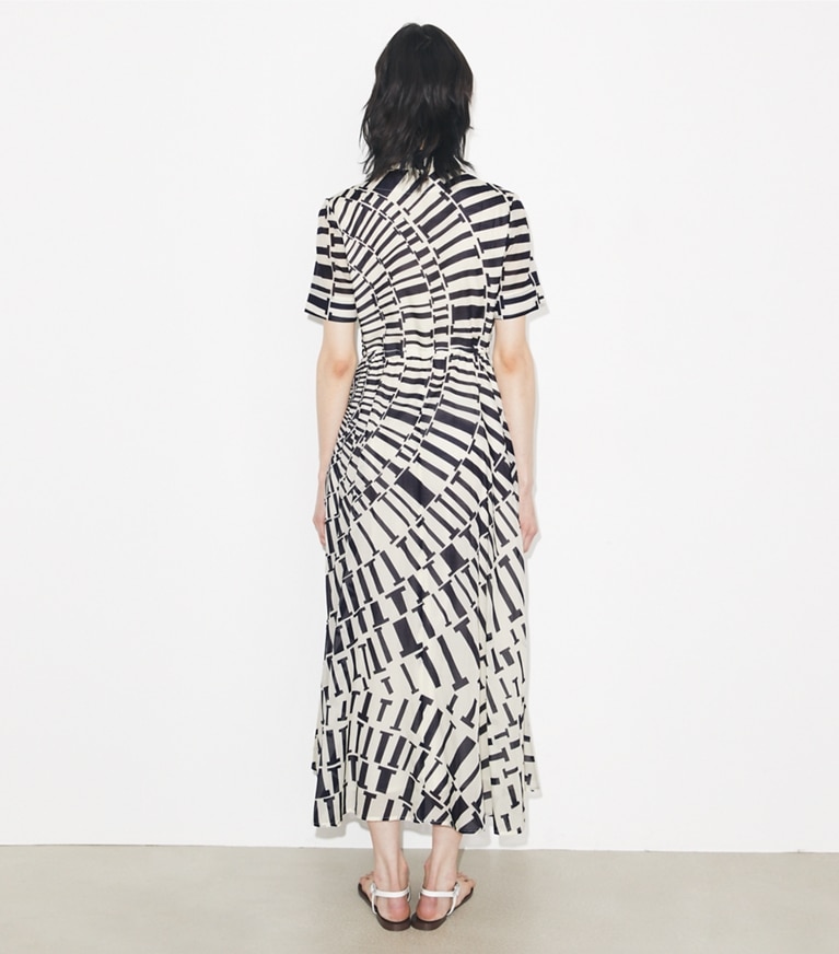 Tory Burch designer coverups Silk Cotton Voile Shirtdress in Medium Navy Circle T on model back