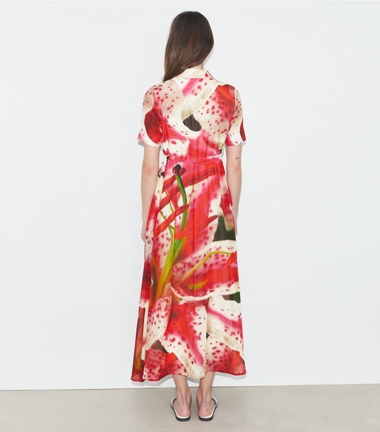 Tory Burch designer coverups Silk Cotton Voile Shirtdress in Pink Lily on model back