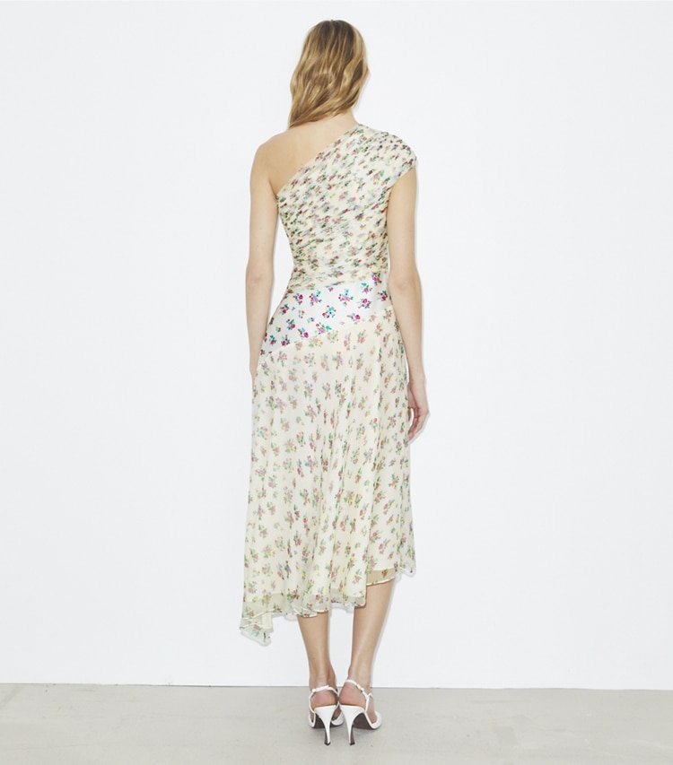 Tory Burch designer dresses Silk Dress in Multi Slip Ditsy on model back