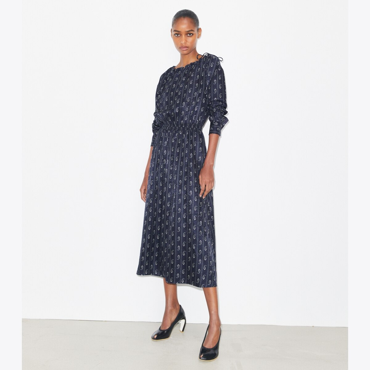 tory burch flared cotton silk dress Flared cotton and silk-blend voile midi dress - blue