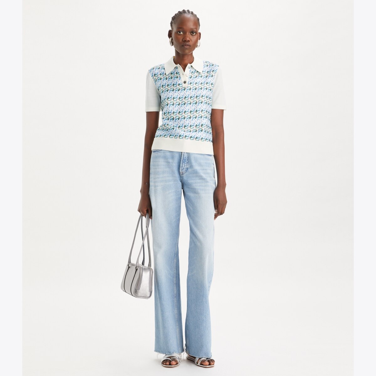 Tシャツ・カットソー TORY BURCH Woman Polo Shirt Blue 147959 105 Polo shirt with silk insert TORY BURCH 147959 105 - Gianni